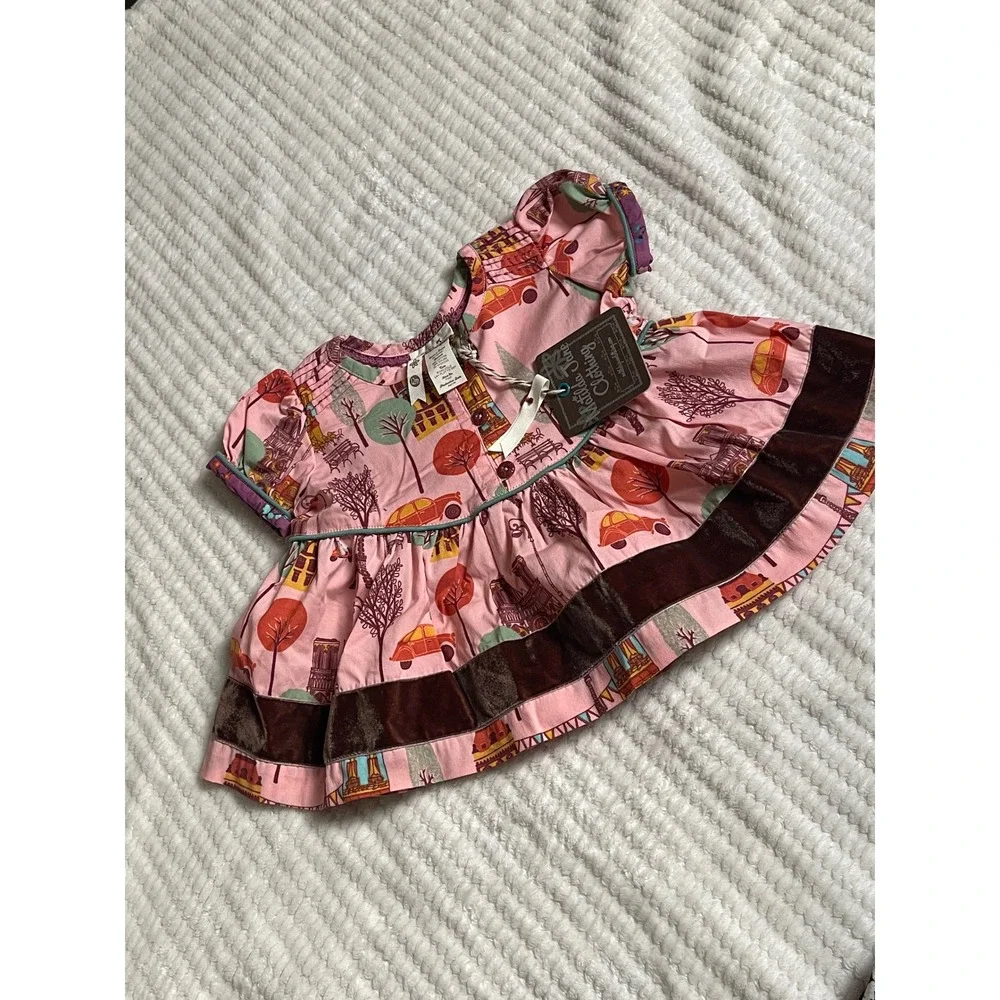 Matilda Jane Baby Girls Paris Eiffel Tower Pink Velvet Trim Dress 12M NWT T1501